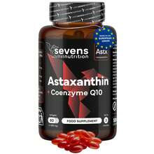 SEVENS NUTRITION Reines, natürliches Astaxanthin Astapure® 80 mg mit Coenzym Q10 und nativem Olivenöl extra – Enthält 8 mg der Mikroalge Haematococcus pluvialis – Starkes Antioxidans, unterstützt die Gesundheit von Augen, Haut und Immunsystem – 60 Weichkapseln – Hohe Bioverfügbarkeit – Lieferung innerhalb von 24/48 Stunden - 60 zählen - Übersicht 1