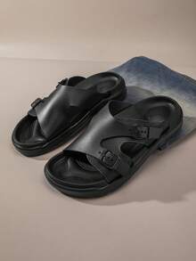 2026 Nuevas sandalias ajustables para hombres, pantuflas interiores populares - Negro - Ver 16