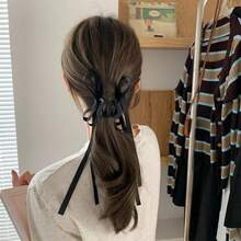 1pc Fashion Black Ribbon Bow Claw Clip Hair Claw Hairstyle Accessory For Women, Matte Finish Daily Use Bangs Clip - Multicolor - View 4