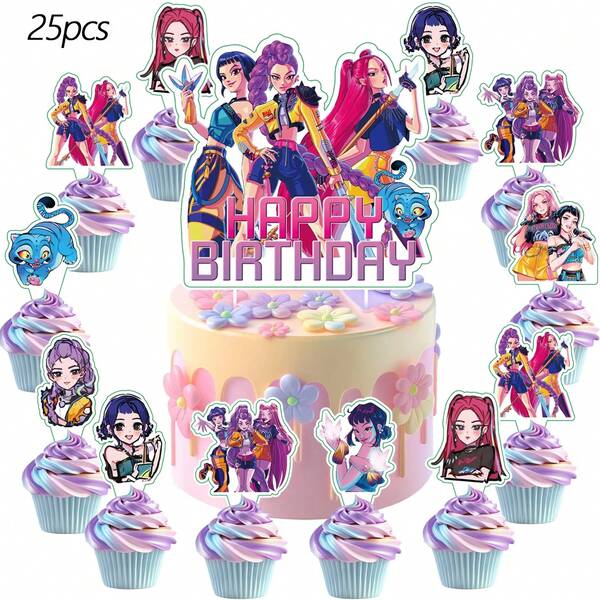 asmodee Đồ trang trí bánh kem chủ đề hoạt hình, giấy lót cupcake anime cho tiệc sinh nhật.