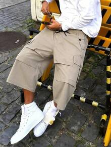 Quần lửng kaki nhiều túi dành cho nam, kiểu dáng rộng rãi, dài đến đầu gối, phong cách đường phố. - Màu Khaki - Xem 1