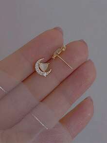 topshiny 1 Đôi bông tai đá Cubic Zirconia hình mặt trăng và trái tim, kiểu dáng tối giản, thanh lịch dành cho nữ. - Nhiều màu - Xem 3