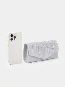 REMANLAND Eye-Catching Silver Sequined Clutch With Vertical Pleats, Featuring A Striking Sequined Texture And An Envelope Design. Perfect For Parties And Nightclubs, And A Great Gift. - Silver - View 7