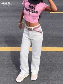 Summer New Solid Color Casual Wear, Minimalist Versatile Women White Denim Pants - White - View 5