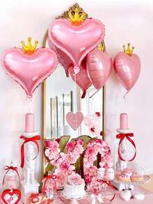 5 piezas de globos de foil flotantes de 19 pulgadas con forma de corona y corazón de colores múltiples, adecuados para decoración de boda, celebración del Día de San Valentín, ceremonia de propuesta, accesorios para fotos de citas, decoración interior/exterior, fiesta de novia, celebración de cumpleaños y talla grande - multicolor - Ver 8