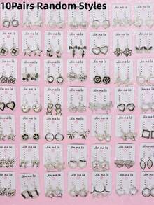 5/8/10Pairs/Lot Elegant Gorgeous Exquisite Romantic Women Men Earrings With Rhinestones Tassels Hanging Pendants Artificial Pearls Flower Heart-Shaped Butterflies Water Droplets Geometric Styles Valentines' Datings Engagements Proposals Gifts Daily Wearing Jewelry Accessories - Rhinestone Droplet Earrings - View 7