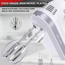 300W Mini Electric Hand Mixer - 5-Speed Control For Baking, Cakes & Creams With 3 Stainless Steel Attachments (2 Beaters/Whisk) | Compact Storage Case (White/Red) - Xem 2