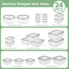 24Pcs Stackable Airtight Food Storage Containers Set, Leakproof Meal Prep Lunch Boxes With Removable Silicone Seal & Sealing Clips, Plastic Kitchen Organization Canister, Dishwasher Freezer Oven 120°C, Various Shapes Sizes - 查看 3