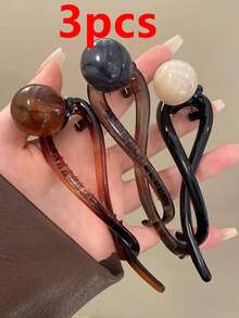 2pcs/1pc Retro Coffee Color Pearl Twist Hair Clips, Elegant Minimalist Design, Suitable For Women's Commute, Daily Hairstyles, Spring & Summer Hair Accessories,Holiday,Travel,Festival,Party - Multicolor - View 13