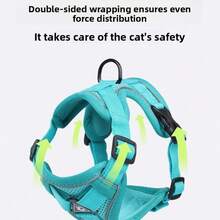 反光防逃脱猫咪胸背带和牵引绳套装，透气防拉扯可调节宠物遛狗用品，适用于猫咪和小型犬 - 綠色 - 查看 2