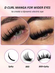 MEM 544pcs Cartoon Style Eyelash Extension Kit, Spiky Lash Set, Individual Lash Extension Set, Mixed Length 10-18mm, Reusable With Glue, Sealant, Tweezers And Brush, Suitable For Daily Use And Home Party Makeup, Lightweight And Thick Lash Set (Fairy + 80D + 100D + 120D) - 黑色 - 查看 4