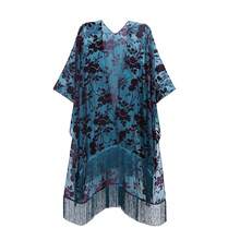 WeHello Women's Boho Burnout Velvet Kimono Long Cover Up With Tassel Casual Cardigan Shawl Flowy Fabric Beachwear Suit Womenswear Clothes Swimwear Coverups SpringStatements - 薄荷綠 - 查看 7