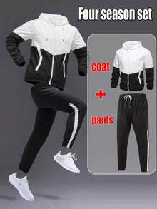 2 Pieces Breathable Colorblock Running & Fitness Workout Set, Includes Top And Pants Black Sports - Black - View 7
