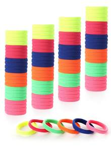 50 Pcs Neon Hair Ties Seamless Nylon Elastic No Damage Ponytail Holders For Women Men, Bright Fluorescent Pink Yellow Green Orange Blue Hair Ties Ropes For Thick Curly Thin Heavy Hair, Non-Slip Soft Accessories For Sports Gym Yoga Running Daily Work Travel Office, Ideal Gift For St. Patrick's Day Easter Mother's Day Birthday Anniversary Holiday Accessories - Multicolor - View 4