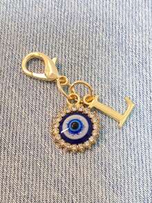 1pc Initial Letter Blue Evil Eye Rhinestone Keychain - Symbolic Gift, Protection And Good Luck - Fashion Accessory, Suitable For Car Keys/Bag Pendant, Ideal Holiday Gift Accessory - Multicolor - View 33