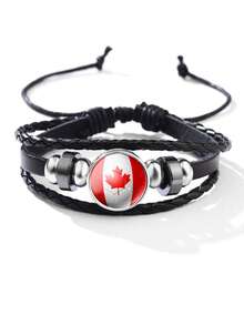 1pc Men's Fashion World Cup National Flag Beaded Adjustable PU Leather Bracelet - Brazil - View 11