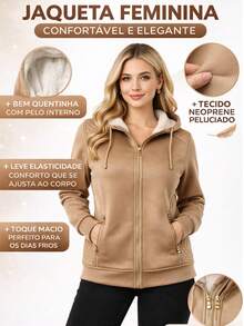 Women's Super Stylish Waterproof Fleece Jacket With Removable Hood, Neoprene - Màu nâu  Mocha - Xem 5