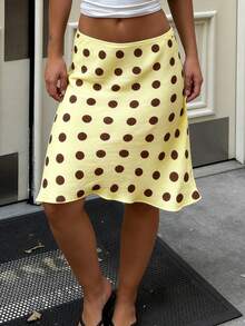 Women's Summer Polka Dot Print Chiffon Double Layer Skirt High Waist Casual Mini Skirt For Daily Wear Streetwear - Màu vàng - Xem 5