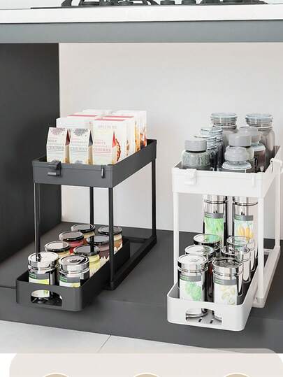 Kitchen Storage Shelves And Racks, Under-Sink Storage Shelves, Sliding Drawers For Kitchen, Bathroom, Pantry, And Wardrobe Storage. Kitchen Tools And Essential Kitchen Items.