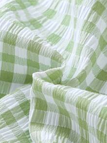 2pcs/Set Baby Girls' Green & White Plaid Shorts Set, Asymmetric Ruffle Hem Sleeveless Top Paired With Matching Plaid Shorts, Casual Or Vacation Wear, Suitable For Outdoor - Mint Green - View 8