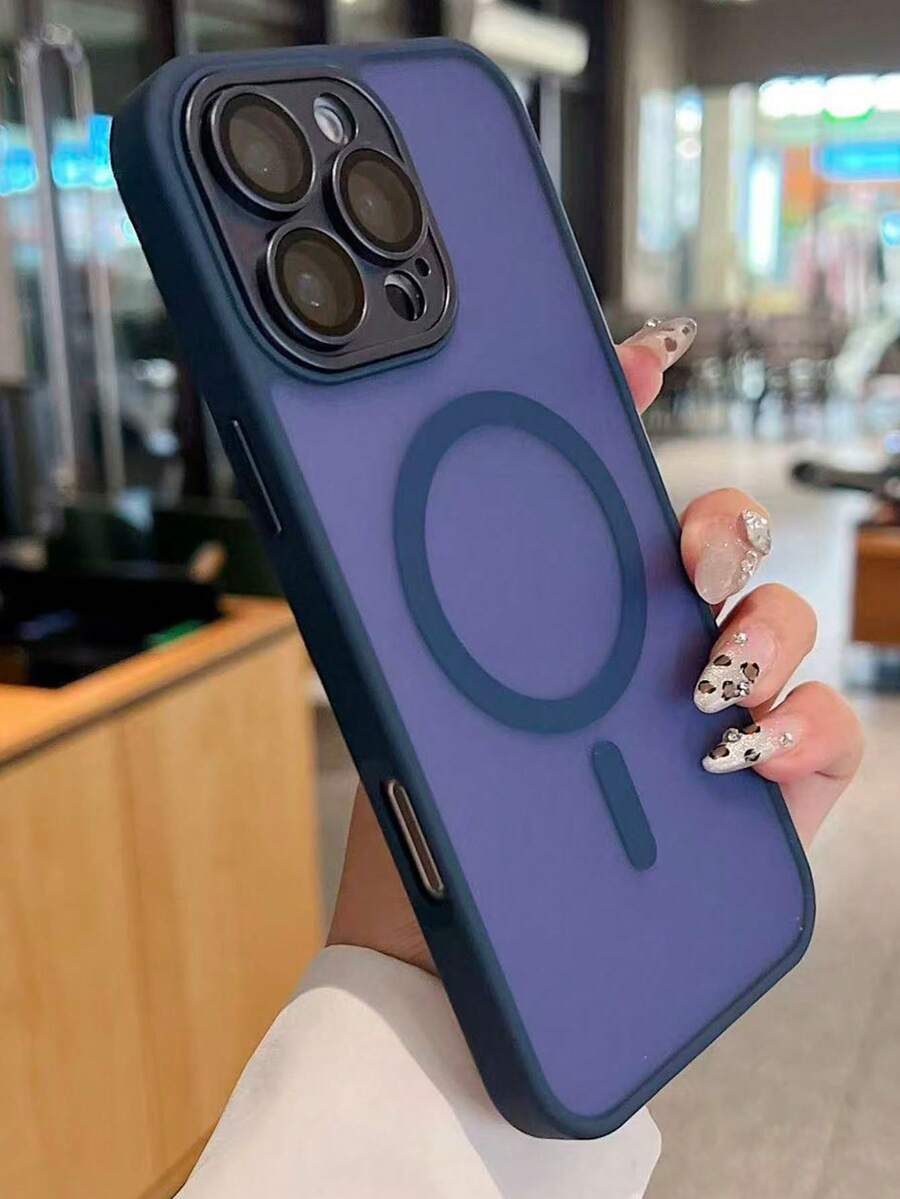 奢华磨砂无线充电防震手机壳，兼容苹果17/16/15/14/13/12/11 Pro Max，带半透明盔甲保护盖 - 寶藍色 - 查看 1