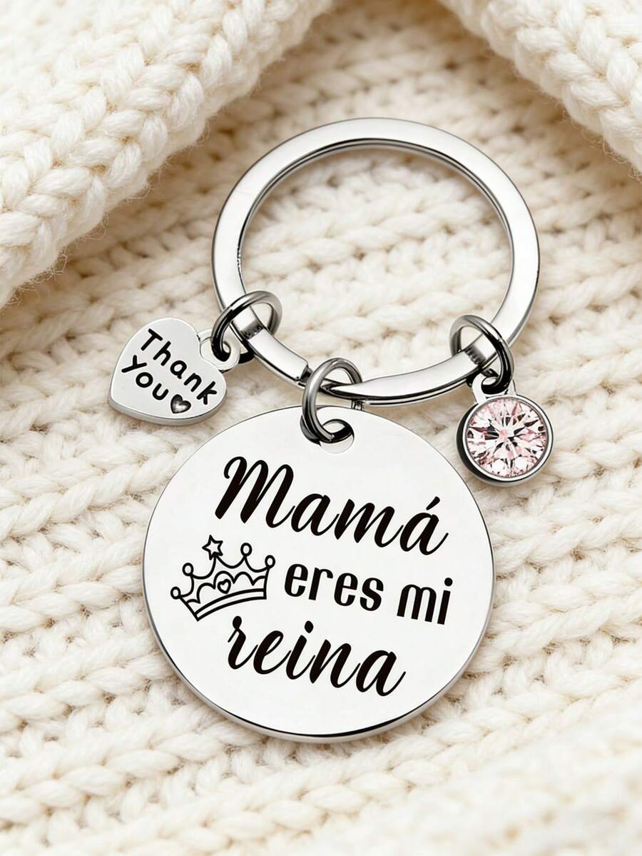 Mother's Day Gift, "Mamá Eres Mi Reina" Stainless Steel Keychain, Appreciation Gift For Mom - Multicolor - View 1