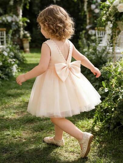 Baby Girls' Tulle Party Dress, Princess Flower Girl Dress, Elegant Formal Gown, Suitable For Baby's 1st Birthday, Wedding, Party, Holiday Celebration