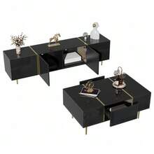 Modern High-Gloss Black TV Cabinet And Coffee Table Set - Black - View 11