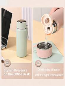 Stainless Steel Vacuum Insulated Water Bottle, Double Wall, Convenient Carrying Strap, One-Touch Open Lid, Suitable For Hot/Cold Water, Milk, Beverages, For Men, Women, Students, Outdoor, Home, Office Use - Multicolor - View 4