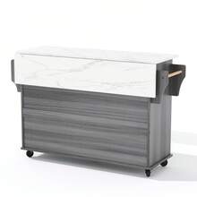 120*45 Cm, Mobile Kitchen Island, Kitchen Trolley, Worktop Extendable Up To 70 Cm, Hidden Cutlery Drawer, Adjustable Shelves, Spice Rack And Towel Rack, Suitable For Kitchen, Dining Room Or Living Room. - Grey - View 7