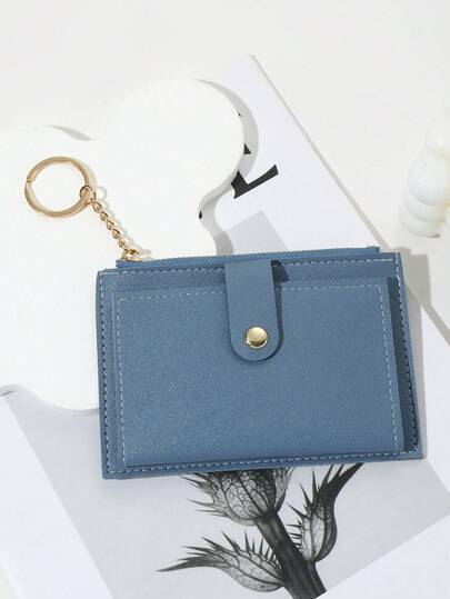 1 Stück modische einfarbige Reißverschluss-Geldbörse mit mehreren Kartenfächern & Kartenhalter