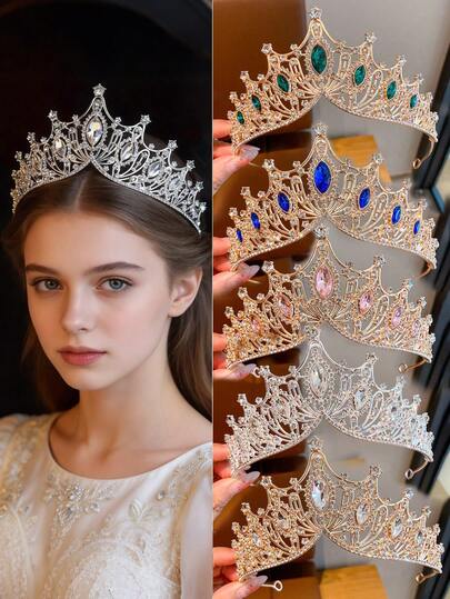 1pc Elegant Floral Crystal Tiara, Suitable For Birthday, Wedding, Party, Girls' Gift, Princess Theme Party, Amusement Park, Fashionable And Luxurious Teenage Hair Accessory