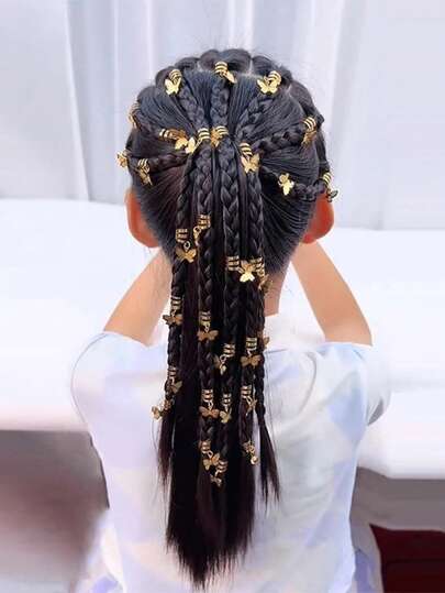 20/10/5pcs Of Kids Golden Hollow Butterfly Hair Ties With Metal Pendants, Perfect For Y2K Festival Parties, Featuring A Punk Style For Street, Light For Girl Girls Stylish Braiding
