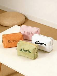 Personalized Embroidery Embroidered Makeup Bag, Corduroy Custom Cosmetic Bag, Sanitary Pad Storage Bag, Travel Makeup Bag, Personalized Storage Bag, Gift For Her, Embroidered Corduroy Storage Bag, Custom Corduroy Makeup Bag,Suitcases Travel Luggage - Multicolor - View 5