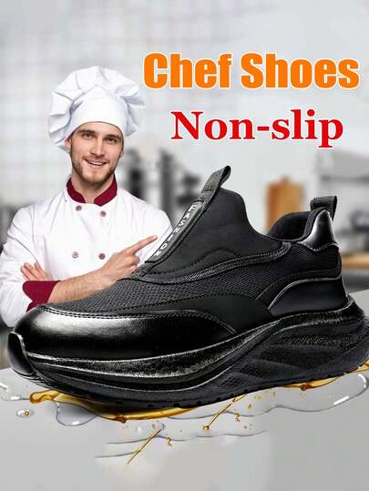 Giày đầu bếp chống trơn trượt, thoải mái và bền bỉ. Thân giày bằng da, dễ vệ sinh. Giày bảo hộ động nam chống thấm nước, chống trơn trượt, chống dầu, phù hợp cho nhà bếp chuyên nghiệp, nhà máy thực phẩm và bệnh viện, chống trơn trượt và chống mài mòn.