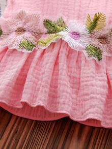 Conjunto de top de camisola con bordado floral vintage y parte inferior minimalista de triángulo, para verano - Rosa Pálido - Ver 5