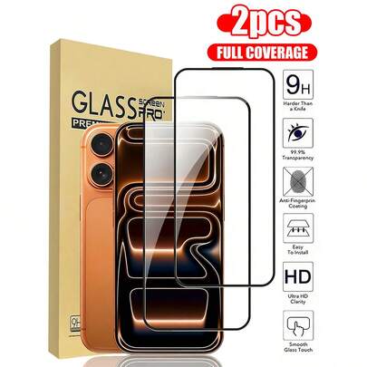 2pcs HD Screen Protector, Compatible With IPhone 117/17 Air/17 Pro/17 Pro Max/14 Pro Max/14 Pro/14 Plus/16 Pro/16 Pro Max/16 Plus/15 Pro/15 Plus/13 Pro Max/13/12/11/, Dual-Layer Tempered Glass, 9H Hardness, 99.99% HD Clarity, Compatible With Phone Cases, 15 Screen Protector, Phone Accessories, Birthday Anti-Drop Gift For Family And Friends