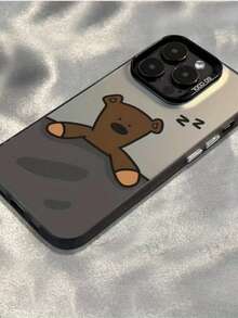 Cute Sleeping Bear Pattern Phone Case, Compatible With Apple 16/15/14, Colorful Silver Acrylic Space Phone Protective Case With Unique Design And Shock-Resistant - Grey - View 3