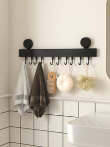 1个金属粘钩，壁挂式可调节毛巾架，毛巾架，浴室挂钩，浴室收纳架，适用于悬挂外套、浴袍、浴球、毛巾、衣物、包包、钥匙等，可用于卧室、浴室、厨房 - 黑色 - 查看 12