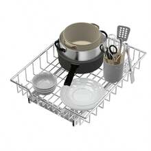 Simple Houseware - Organizador de cajones con estante deslizante extraíble para debajo del gabinete 13 pulgadas de ancho x 17 pulgadas de profundidad - plata - Ver 1