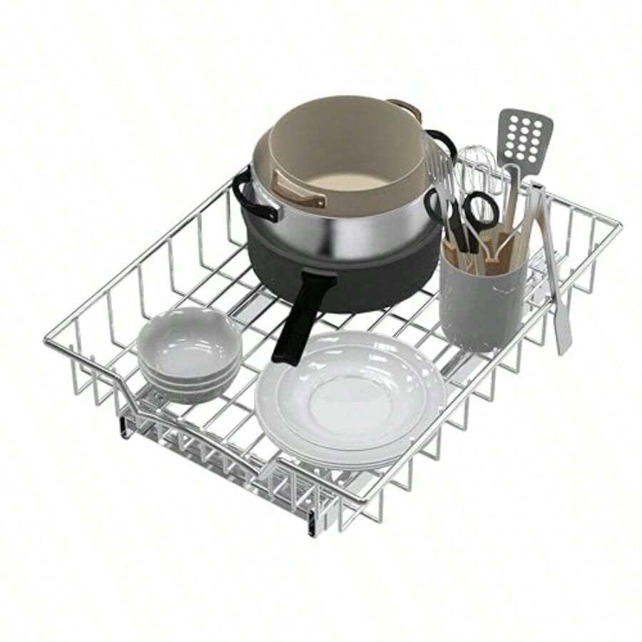 Simple Houseware - Organizador de cajones con estante deslizante extraíble para debajo del gabinete 13 pulgadas de ancho x 17 pulgadas de profundidad - plata - Ver 1