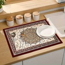 1 pieza Tapete de secado de platos con patrón floral europeo clásico, excelente absorción de agua, adecuado para mesa de comedor y cafetería, almohadilla de drenaje multiusos, regalo para el hogar, decoración de escritorio - XYLSD-94 - Ver 9