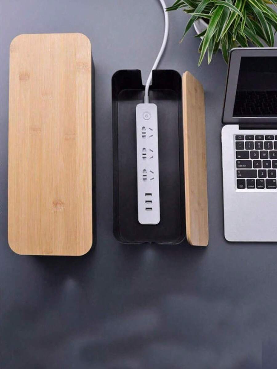 1 hộp quản lý dây cáp tối giản sáng tạo, hộp đựng đồ dùng trên bàn làm việc cho ổ cắm, dây nguồn, bộ định tuyến, hộp gỗ gọn gàng.