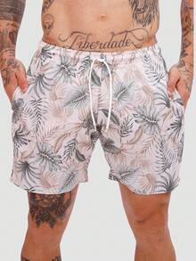 Men's Basic Blue Foliage Shorts In Tactel Fabric With Pockets And Drawstring - Ideal For Beach, Training, And Running. - Northeastern Foliage - View 1