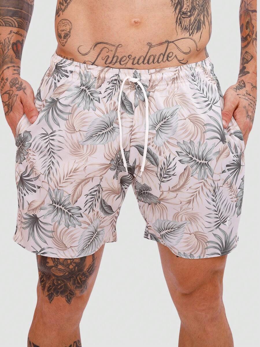 Men's Basic Blue Foliage Shorts In Tactel Fabric With Pockets And Drawstring - Ideal For Beach, Training, And Running. - Northeastern Foliage - View 1