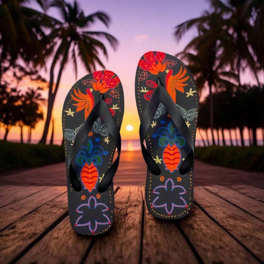 chinelo feminino estampa floral personalizado de dedo - -pto passaro - Visão 1