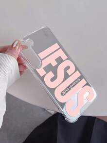 Pink "Jesus" Slogan Pattern Print Mirror Acrylic Anti-Fall Phone Case Compatible With IPhone 13/11/17/17pro/16/14/15/15pro/15 Plus/15 Promax/7plus/8plus/X/Xs Max/Xr/11pro/12pro/13pro/14pro/12mini/13mini/11promax/12promax/13promax/14promax/14plus/17pro Max/17Air/6/6s Plus/7/8/16Pro/16plus/16promax/Se2/17promax&Compatible With Samsung Galaxy/A54/A14/A12/A13/A15/A32/A33/A24/A52S/S20/S21/S22/S23/S24/S23Plus/S24ultra/S25/A15/A33/A23 - Multicolor - View 6