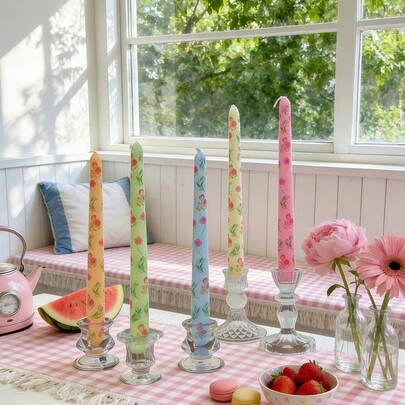 Set Of 2 European-Style Rose-Print Taper Candles - Smokeless Soy Wax Set. Ideal For Meditation, Lighting, Photography Props, And Scene Decoration To Create A Captivating Atmosphere. These 9.84-Inch Printed Taper Candles Are Perfect For Home Decor, Living Rooms, Dining Rooms, Weddings, Outdoor Settings, Romantic Candlelight Dinners, Parties, And As Gifts For Women.