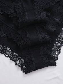 3pcs/Set Solid Color Cotton Ribbed Lace Patchwork Sexy Comfortable Women's Triangle Panties - Multicolor - View 7