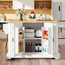 Mobile Kitchen Island, Kitchen Unit, Kitchen Trolley With 2 Doors And 6 Drawers, With Wheels, (120x45(75)X91 Cm), White/Black - White - View 3